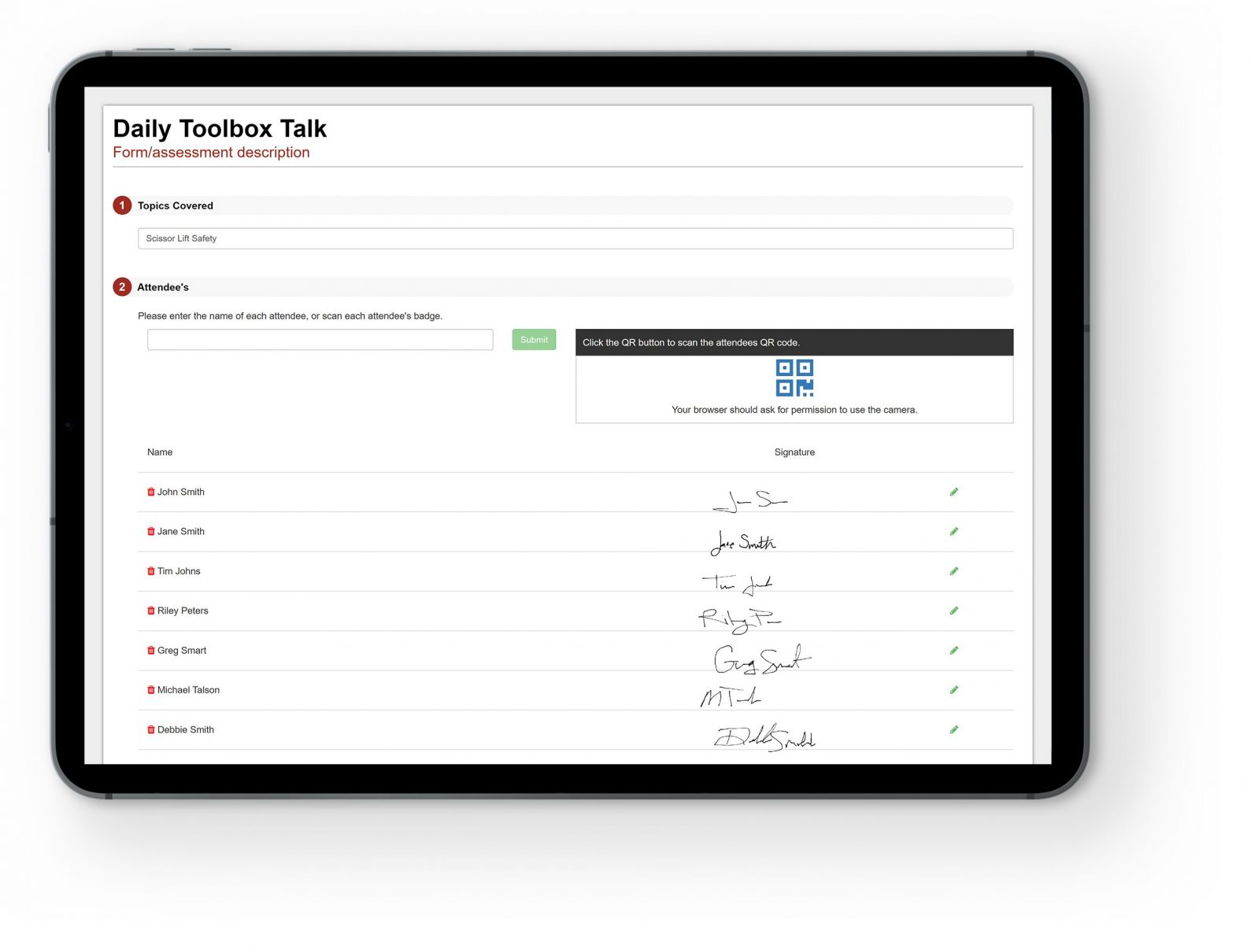 Toolbox talk ipad BIS Safety Software